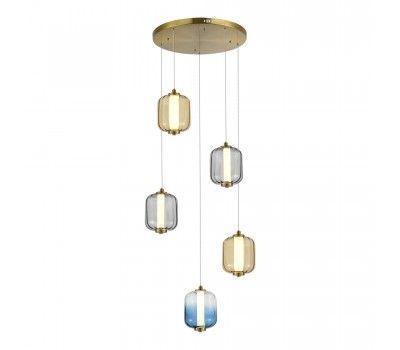 SL1193.303.05 Светильник подвесной ST-Luce Латунь/Янтарный,Дымчатый,Голубой LED 5*10W 3000K SUMMER