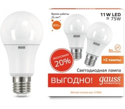 Лампочка LED Elementary A60 11W E27 2700K 1/50 (2 лампы в упаковке) 23211P